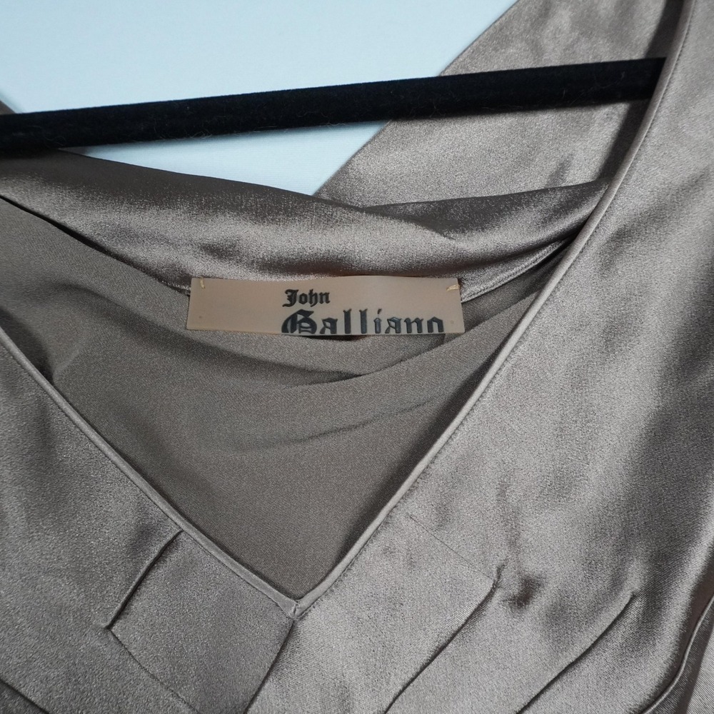 Y2K John Galliano Bronze Satin V-Neck Babydoll Cowl Back Blouse France NWT 38 - Picture 4 of 14